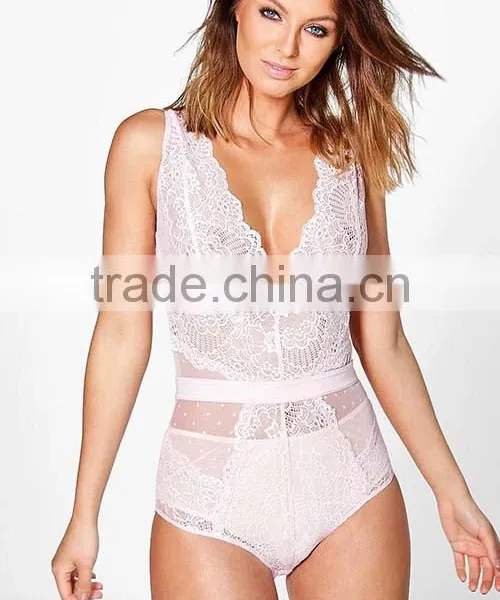 New Arrival 100% Polyester Lady Fashion Clothing Sexy Lace Black Women Bodysuit photo-4