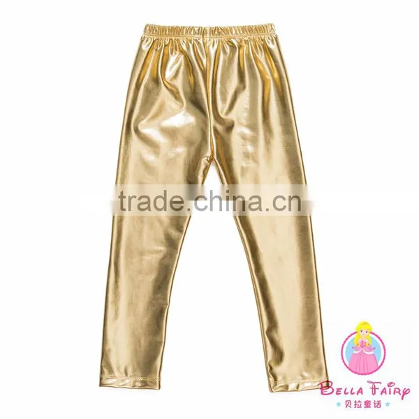 New Fashion Baby Girls Gold Color PU Pants photo-2