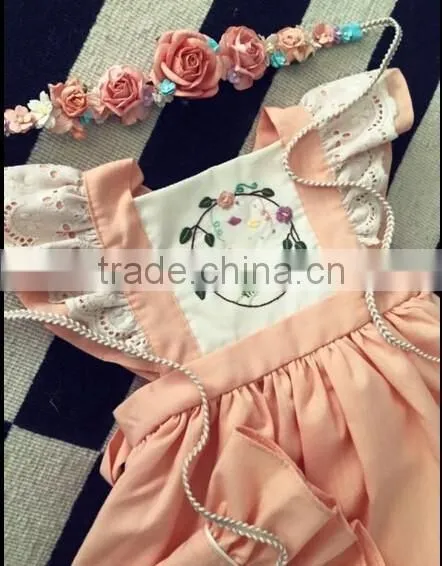 New Design Light Pink Cotton Dress Embroidery Bunny Dress Holiday Remark Cotton Dresses For Kids photo-3