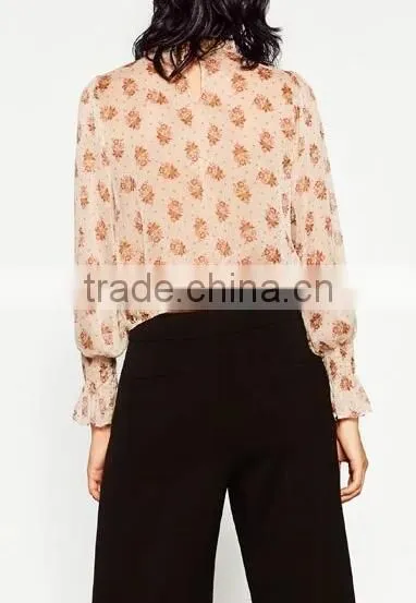 Runwaylover EY2344B Hot Sale 2017 Women Fashion Sleeve Fold Printed Chiffon Blouse photo-3