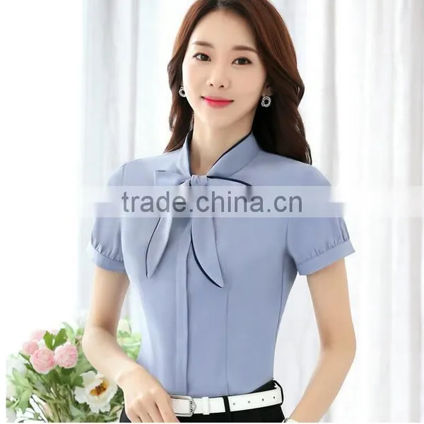 White and Blue Colour Hot-selling Latest Office Blouse Patterns Formal Sexy Blouse Tops photo-6