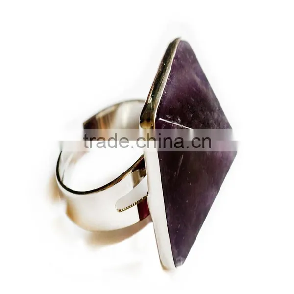 Pyramid Crystal Natural Stone Amethyst Pendant Ring photo-2