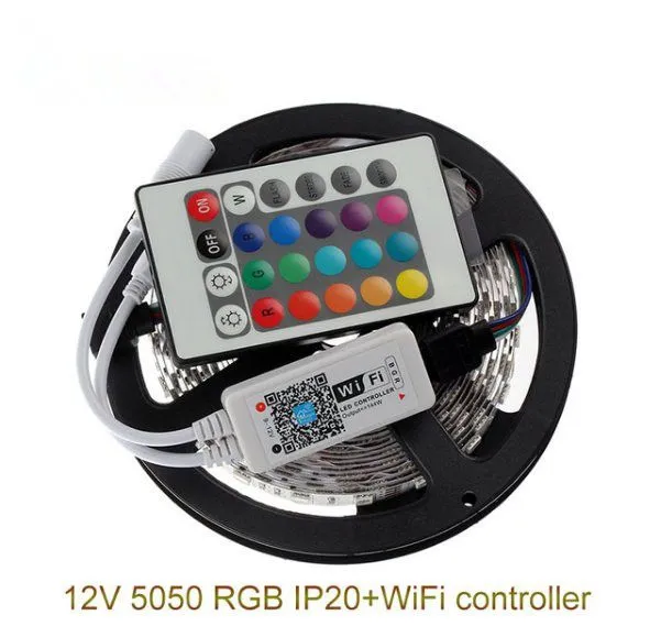 DC12V 5050 RGB LED Strip Set 60LED/m 5M LED Strip 5050 RGB LED tape + Mini 24Key WiFi RGB LED Controller