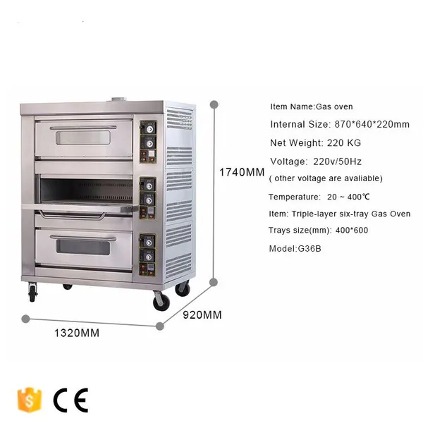 3 Deck 6 Trays Commercial Kitchen Gas Oven Bakery Machine Equipment Baking Oven Bread Cake Deck Oven photo-5