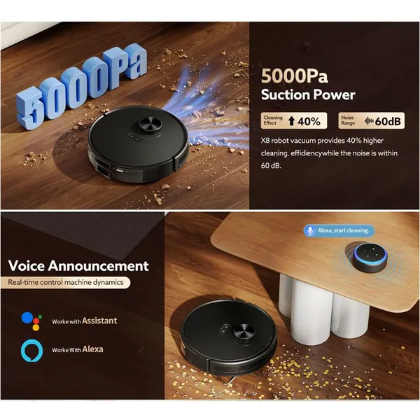 PUREROBO X8-Robot Vacuum Cleaner With APP & Remote Control 3 In 1 Wet Dry Mopping & Sweeping & Vacuum Dust 360°detection Lidar Sensor photo-3