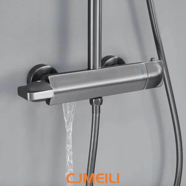 Brass 3-Function Shower Faucet Set, Gunmetal Gray Shower System With Rain Shower Head & Handheld Spray, Wall-Mounted Bathroom Shower Mixer Tap photo-5