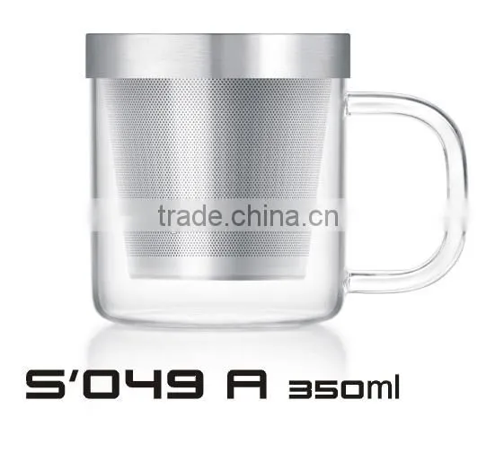 New Glass Stainless Steel Infuser Teacups/Mugs With Handle