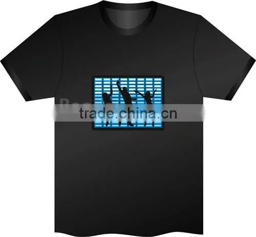 EL T-Shirt Sound Activated Flashing T Shirt Light Up Down Music Party Equalizer LED T-Shirt Interchangeable Short Black Tshirt photo-3