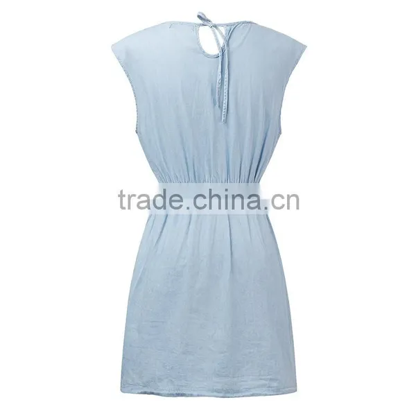 2015 Fashion Hot Girl Casual Loose Sleeveless Denim Round Neck Sexy Mini Summer Dress Quality Choice photo-4