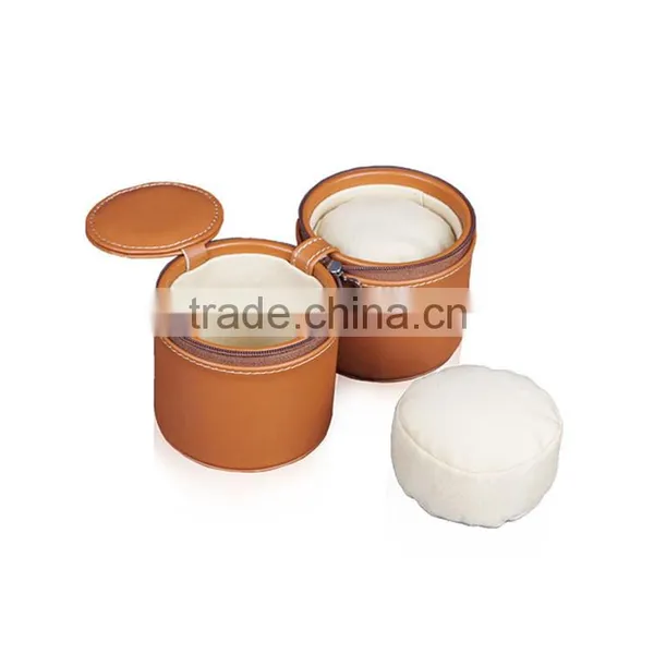 Custom 2 Slot Round Leather Travel Watch Box With Zipper photo-4