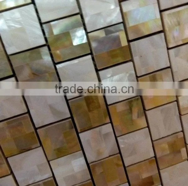 Brick Pattern Chinese River Shell Mix Gold Lip Mother of Pearl Mosaic Tile Suppplied on Magnesium With Joints photo-2