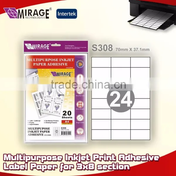 Multipurpose Inkjet Printing Adhesive Label Paper for 3x8 section