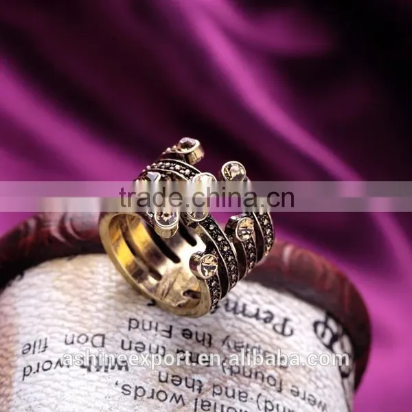 2015 China Cheap Wholesale Fashion Crystal Statement Ring Multi Layered Antique Gold Ring photo-3