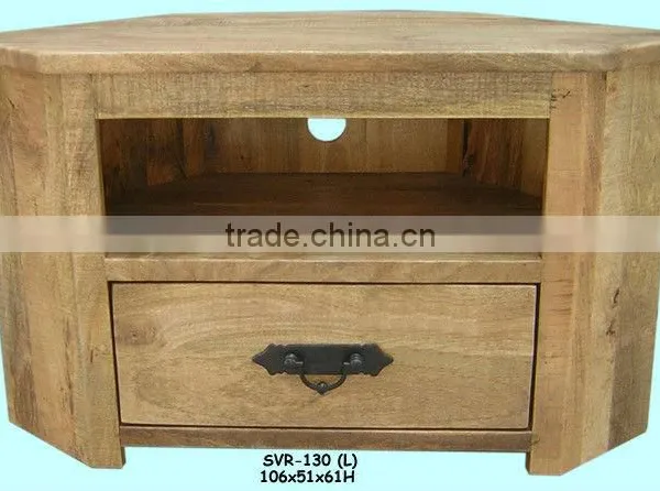 wooden rustic corner tv unit,mango wood furniture