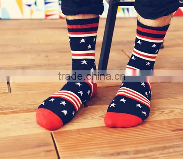Custom White Striped And Star Design Half Terry Elastic Cuff Cotton Men Sport Socks Quality Choice photo-5
