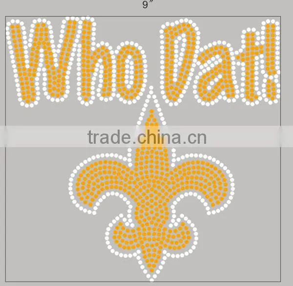 WHO DAT flur de lis rhinestone heat transfer motifs