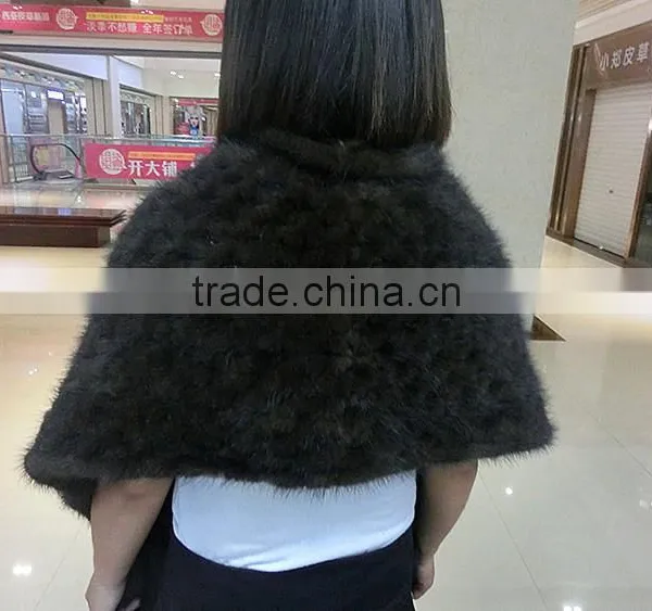Luxury Knitted Mink Fur Cape / Wholesale Black Mink Fur Shawl photo-6