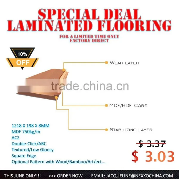 Laminated Flooring 8MM MDF AC2 /8mm Pisos Laminados MDF AC2