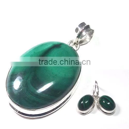 925 Semi Precious Gemstone Jewelry Fashion Pendant Wholesale Indian Jewelry Malachite Jewelry Sets Jaipur Jewelry