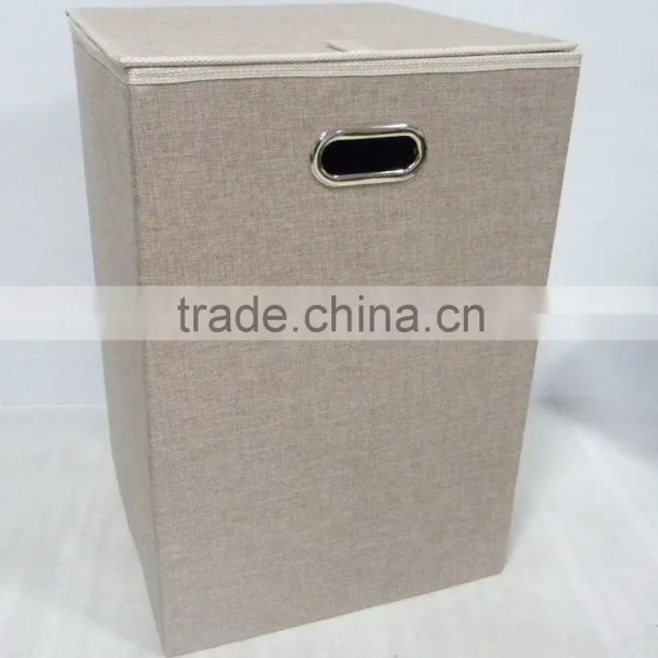 Faux Linen Hamper With Nonwoven Lining, Silver Metal Handles photo-2