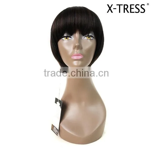 Straight High Tempreture Fibre Machine Made 92g Wholesale Cheap Fashion Style Short Synthetic Wig photo-2