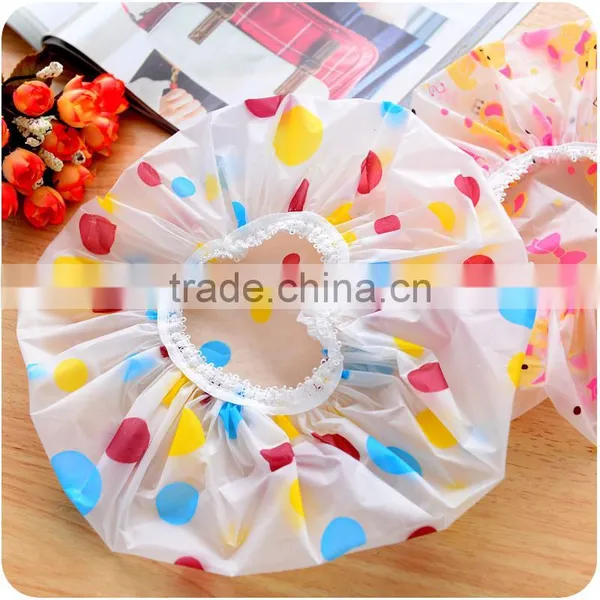 Q076 Wholesale Cap Lovely Thick Waterproof Bath Plastic Shower Cap photo-3