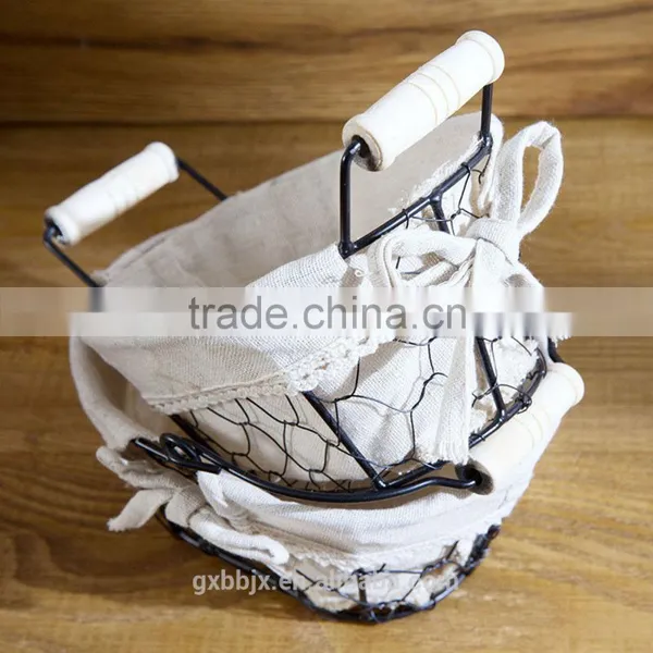 Vintage Metal Chicken Wire Storage Basket With Removable Fabric Liner photo-4