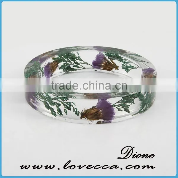 Pressed Dried Real Flowers Clear Bangle Women Resin Bracelet Flower photo-2