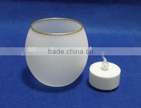 Craft Tealight Sand Blast Golden Edge Glass Cup Candle Holder photo-3
