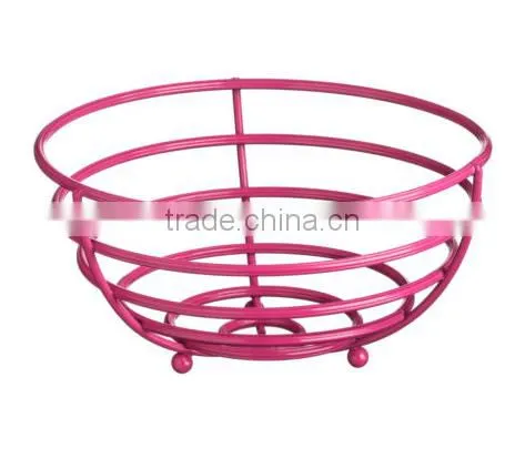 Hot Pink Powder Coating Stylish Iron Metal Fruit Basket Hanger Holders Racks for Kitchen Organizer Storage photo-3