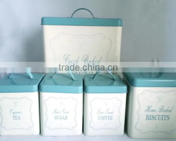 Hot Sale Square Kitchen Storage Set of 5 Bread Bin Coffee/Tea Canister photo-2