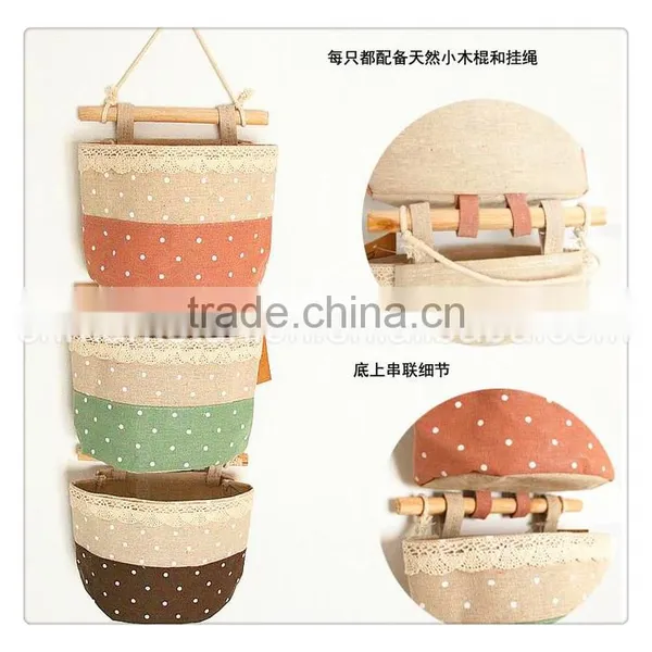 Cotton Polka Dot Lace Fabric Walls Are Waterproof Bathroom Sundries Bag Pocket Storage Consolidation Bags photo-2