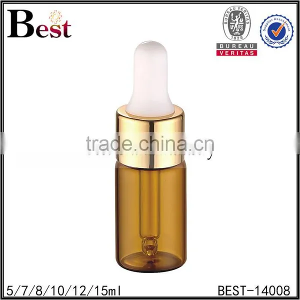 Cosmetic 5ml 10ml 12ml 15ml Amber Empty Essential Oil Bottle Perfume Glass Golden Aluminum Dropper Perfume Glass Bottle Factory photo-3