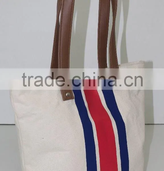 2015 Premium Cotton Canvas Bag With Leather Handle Women's Casual Cotton photo-2
