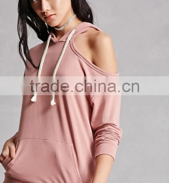 Super Soft High Quality Flench Terry Knit Hoodies Sexy New Fashion One Shoulder Design Solid Blank Oversized Hoodie With Pocket photo-2