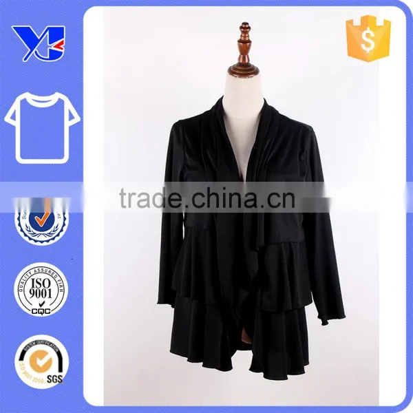 Wide Placket Multi Layered Design Functional Pockets Black Open Coat