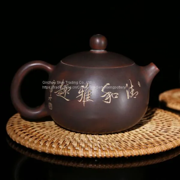 Chinese Nixing Lotus Flower Carving Xishi Pottery Tea Pot Pure Handmade Tea Ware photo-2