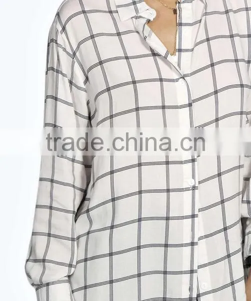 Black White Plaid Shirt Women Cool Blouse Long Sleeve Shirt for Woman photo-4