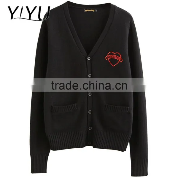 High Quality Winter Knit Cardigan Sweater Fashion Black Thick School Uniform