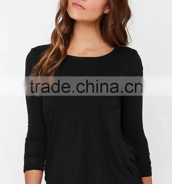 2015 Fashion Lady Long Sleeve Twist Back High Neck Backless Blouse photo-4