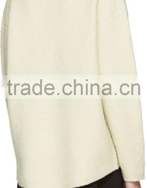 Custom Made Long Sleeve Wool Blend Boucle Pullover Sweater in Off White for Women photo-3