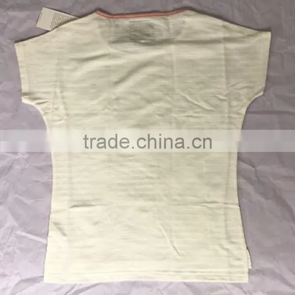 Ladies White Side Slit Dip Hem Striped Cotton T-Shirt photo-2