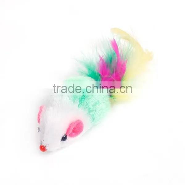 Plush Wand Pet Teaser Mouse Animal Green White Feather photo-2