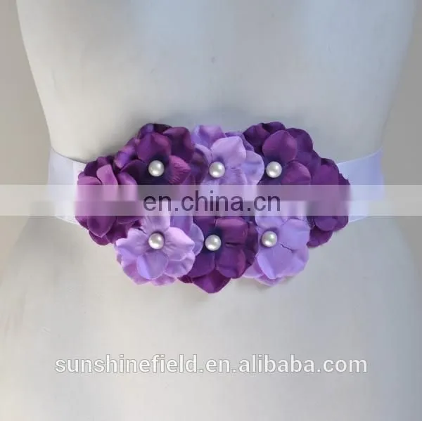 Double-color Cluster Hydrangea Flowers Pearl Center Sash Belt For Kids photo-2