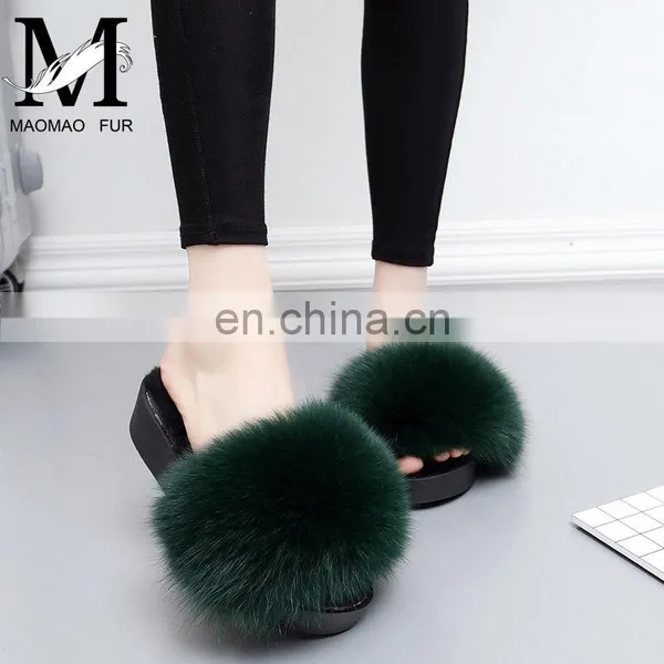 Wholesale Cheaper Fox Fur Shoes Slippers Fox Fur Slides Women Shoes photo-3