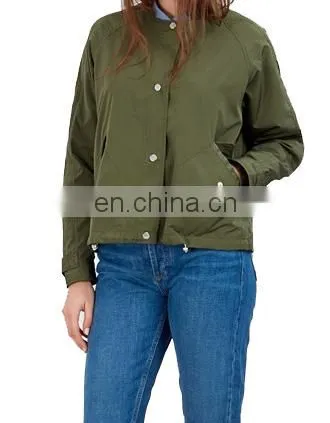 Factory OEM Green Lightweight Ladies Bomer Jacket In Printed Lining photo-3