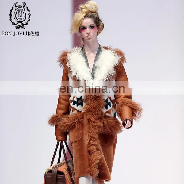 Original Design Ladies Doubel Face Fur Dress Mogolian Sheep Fur Collar Merino Fur Overcoat Famous Style Sheepskin Fur Garment