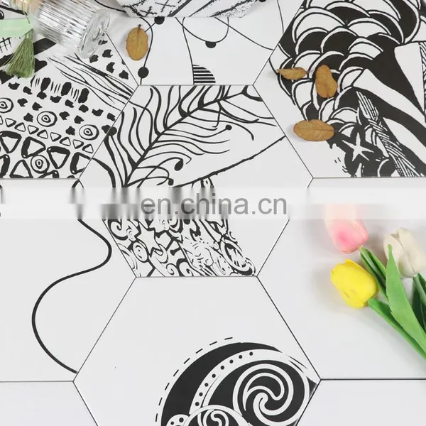 Black and White Van Gogh Plants Art Hexagonal Brick 200 * 230 Nordic Simple Wind Background Wall Decorative Brick photo-5