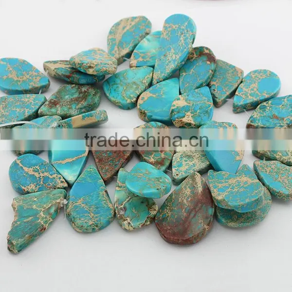 SM3112 Wholesale Top Drilled Aqua Blue Imperial Jasper Teardrop Slab Slice Beads photo-2