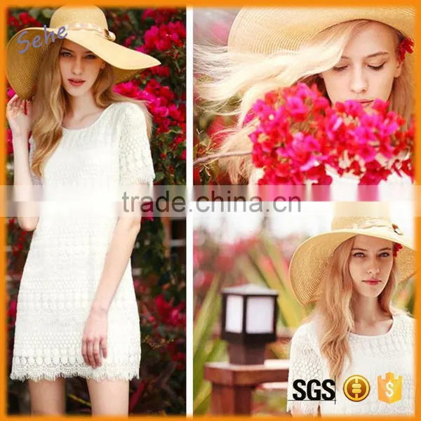 Readymade Women White Short Sleeve Soft Stretch Lace Dress With Lining Supplier's Choice